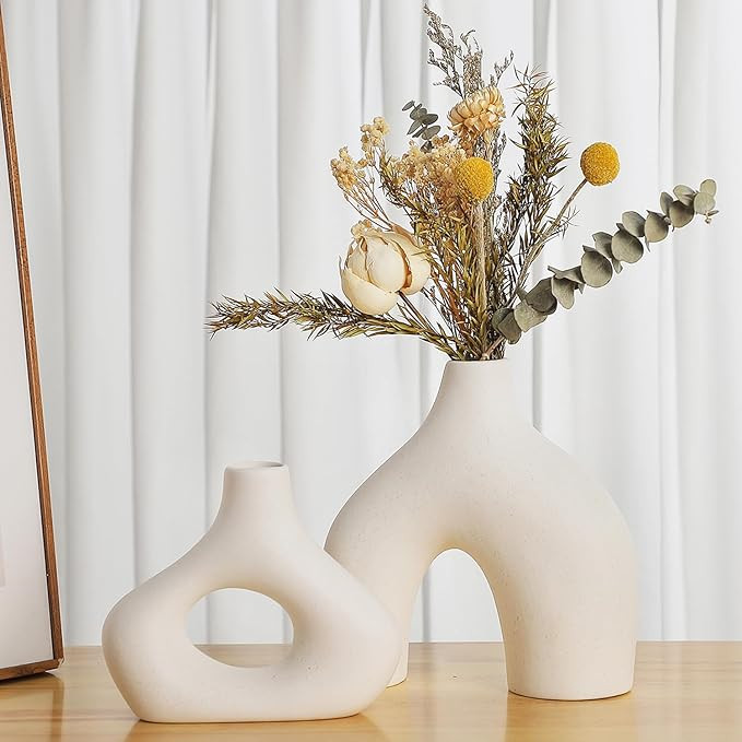 CEMABT White Ceramic Vase Set of 2 for Modern Minimalist Bohemian Decor，Round Matte Donut Vases... | Amazon (CA)