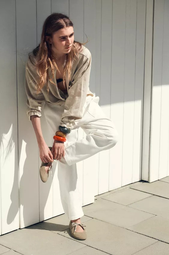 SPLIT SUEDE LACE-UP BALLERINAS | Zara UK