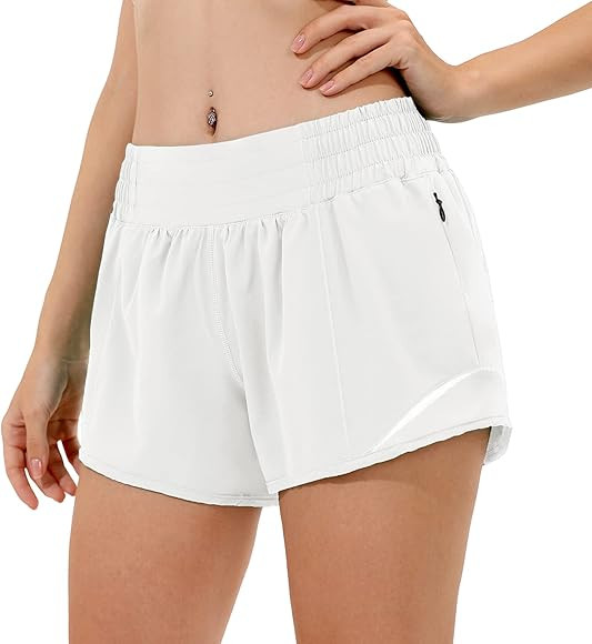 Aurefin High Waisted Athletic Shorts for Women, Womens Plus Size Running Workout Shorts with Line... | Amazon (US)