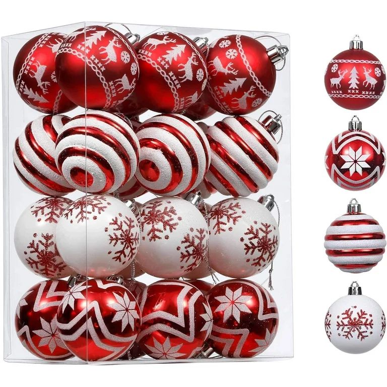 Valery Madelyn Christmas Tree Ornaments, 24ct 2.36 inches Red and White Shatterproof Assorted Chr... | Walmart (US)