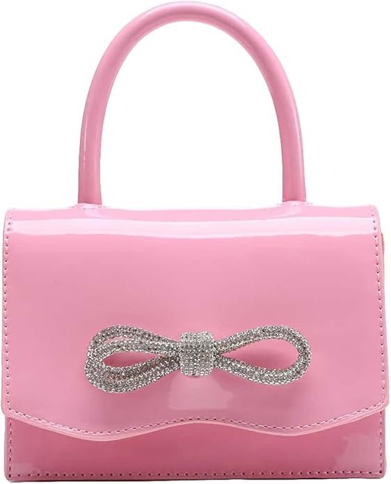 QWINEE Women's Glitter Rhinestone Bow Decor Clutch Purse Prom Bags Sparkle Mini Square Handbags | Amazon (US)