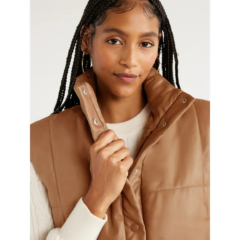 Scoop Women's Faux Leather Puffer Vest, Sizes XS-XXL | Walmart (US)