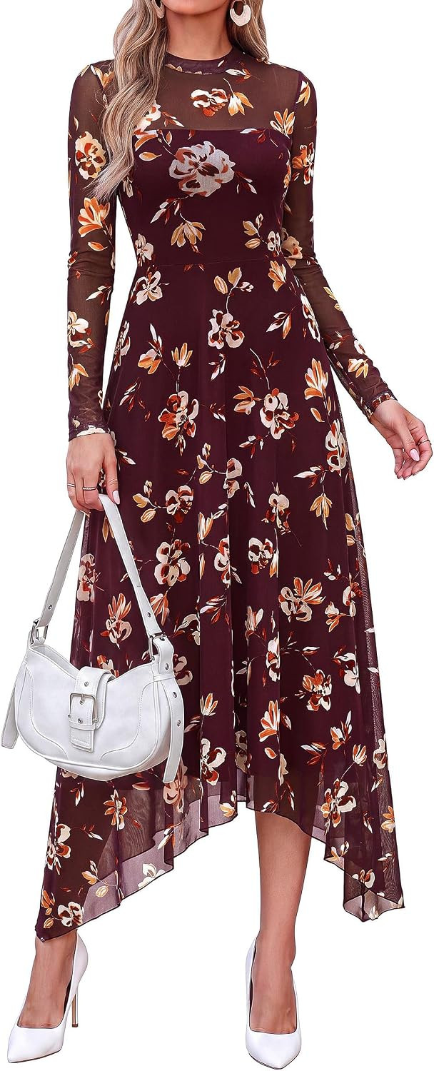 PRETTYGARDEN Women's Floral Mesh Midi Dress | Amazon (US)
