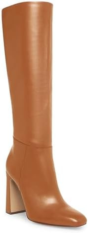 Coutgo Women's Chunky Heeled Knee High Boots Classic Leather Square Toe Zippered Tall Boot | Amazon (US)