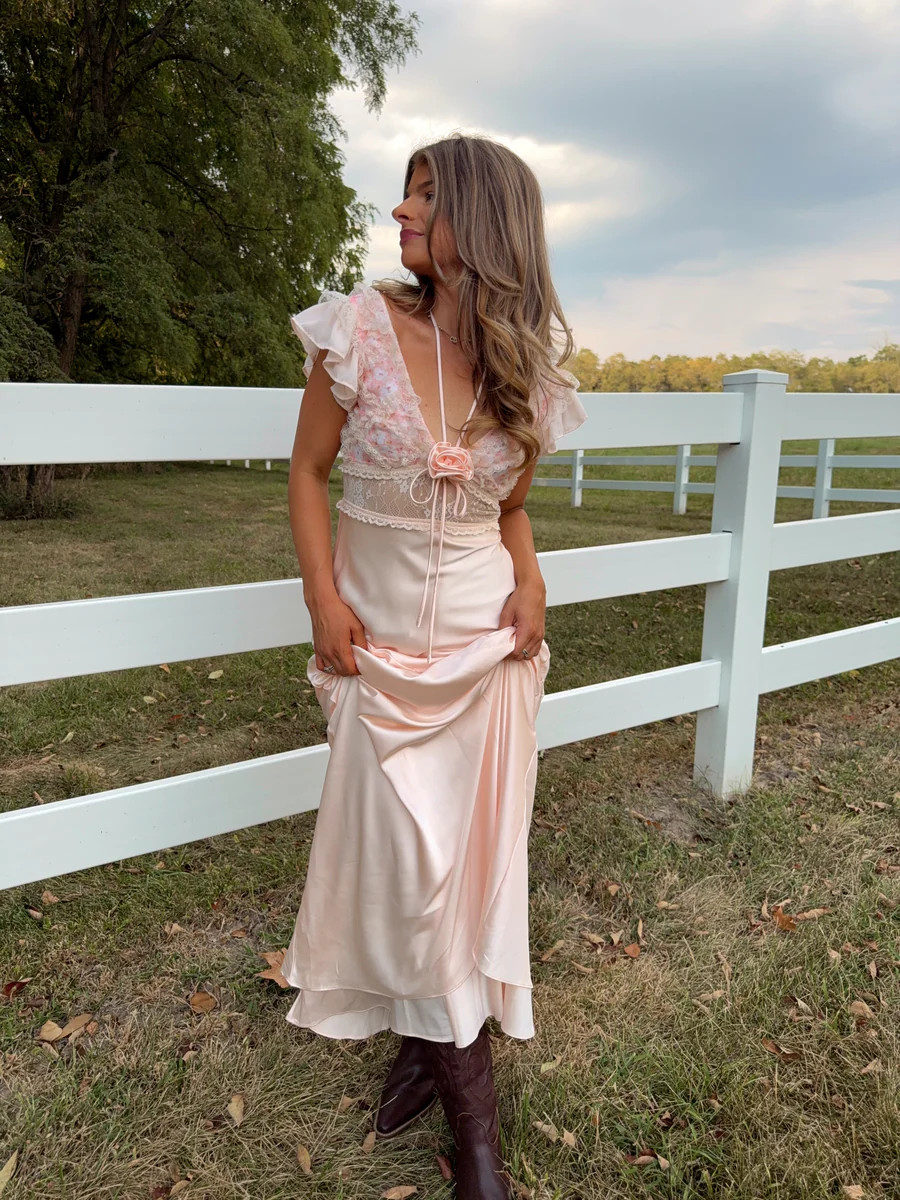 Ryder Satin Maxi Dress - Peach | Ave and Liv Boutique