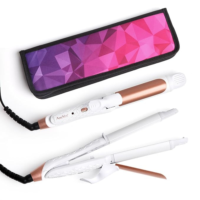 AmoVee Travel Curling Iron, 2 in 1 Mini Flat Iron Travel Hair Straightener, Dual Voltage, 1 inch,... | Amazon (US)