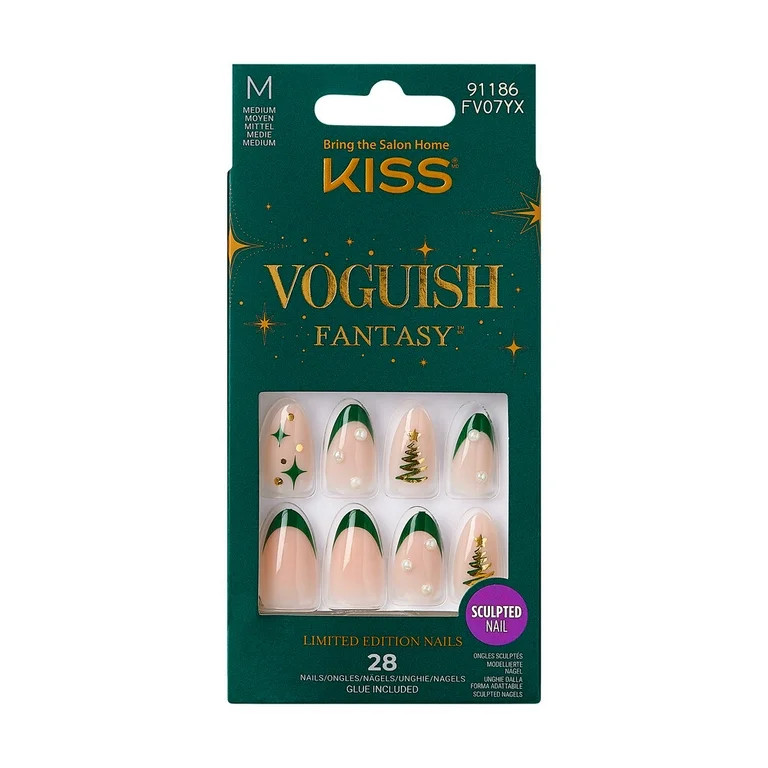 KISS Voguish Fantasy Holiday Press-On Nails, Snowman, Green, Medium Length, Almond Shaped, 28 Ct.... | Walmart (US)