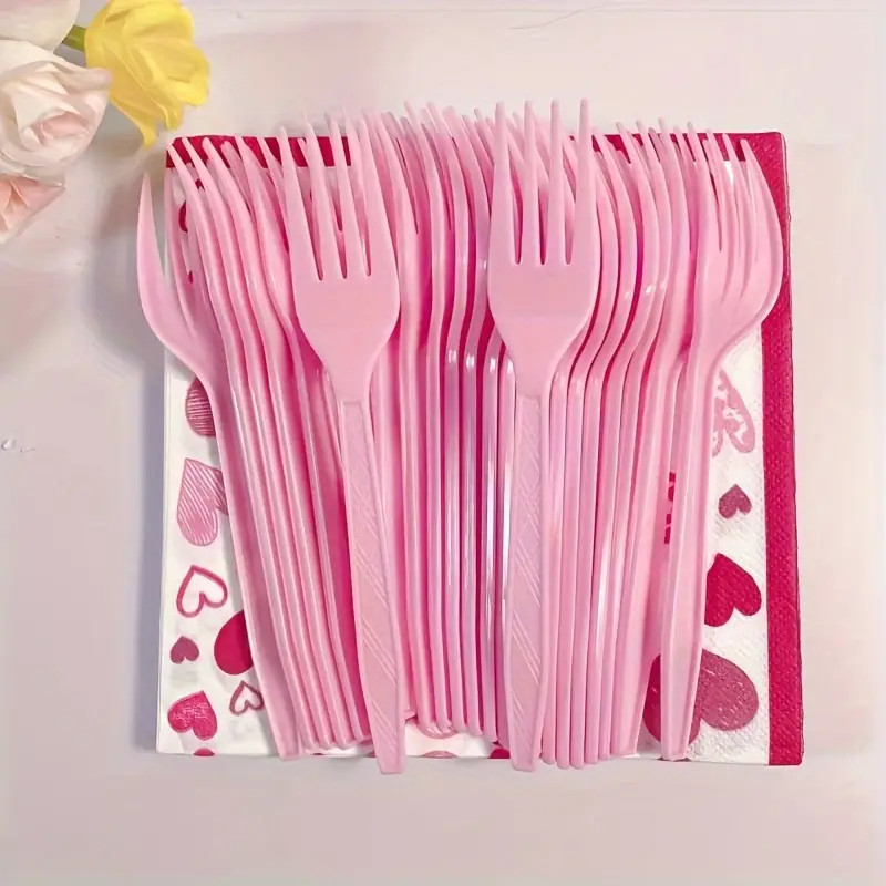 25pcs, Disposable Plastic Fork Spoon Knife, Valentine's Day Birthday New Year Party Tableware Sup... | Temu Affiliate Program
