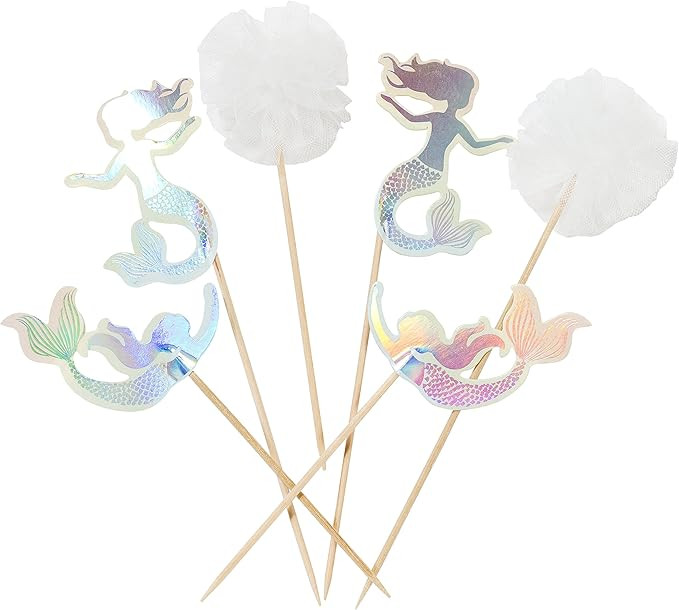 Talking Tables We Heart Mermaid, Cake Toppers, Paper and Pom Poms, (12 pack) | Amazon (US)