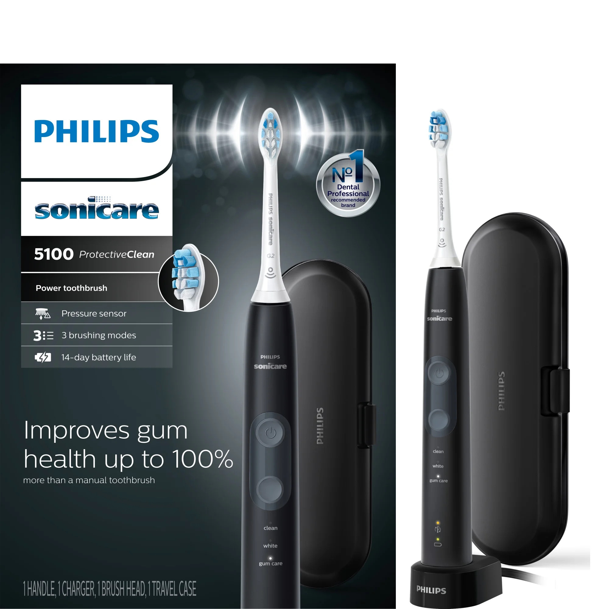 Philips Sonicare ProtectiveClean 5100 HX6850/60 Gum Health, Rechargeable Electric Toothbrush with... | Walmart (US)