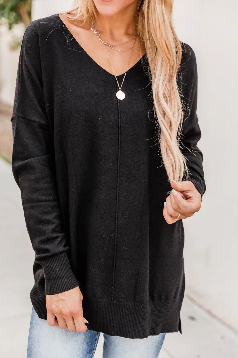 Something On Your Mind Black Sweater | The Pink Lily Boutique