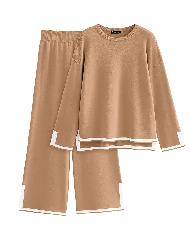 PRETTYGARDEN Women's 2 Piece Fall Knit Sweater Set Long Sleeve Tops Wide Leg Pants Sweatsuit Trac... | Amazon (US)