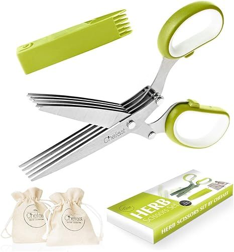 Chefast Herb Scissors Set - Multipurpose Cutting Shears with 5 Stainless Steel Blades, Jute Pouch... | Amazon (US)