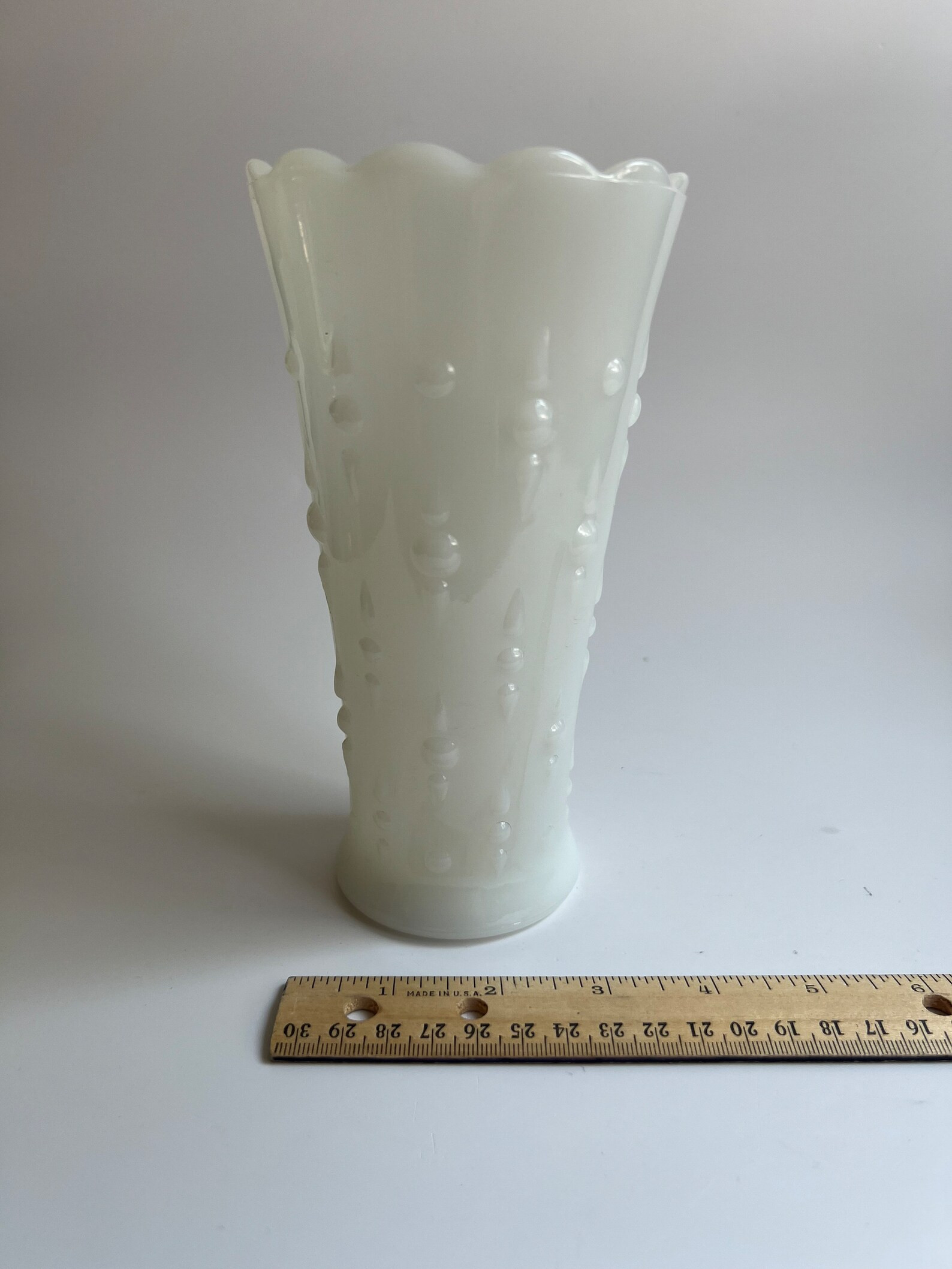 Vintage White Milk Glass Vase With Pearl and Tear Drop Pattern With Scalloped Edge - Etsy | Etsy (US)