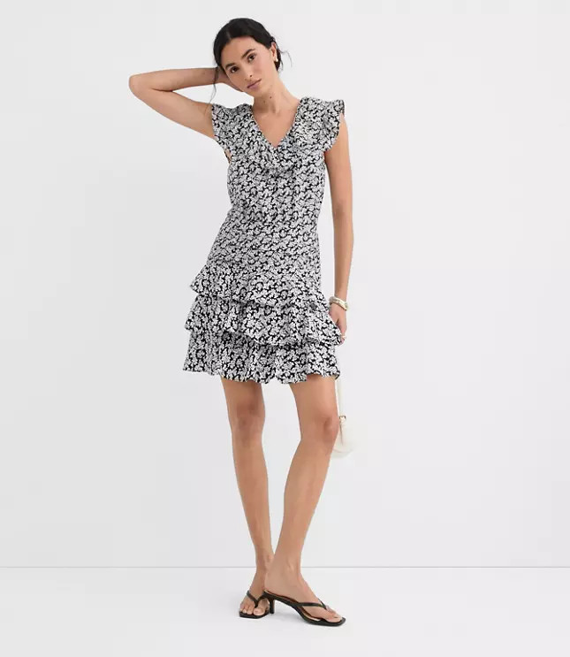 Floral Shirred Ruffle Mini Skirt | LOFT