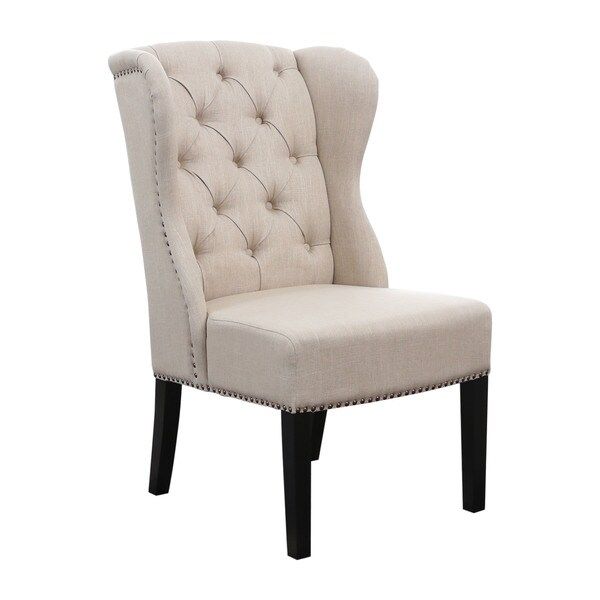 Abbyson Sierra Tufted Cream Linen Wingback Dining Chair | Bed Bath & Beyond