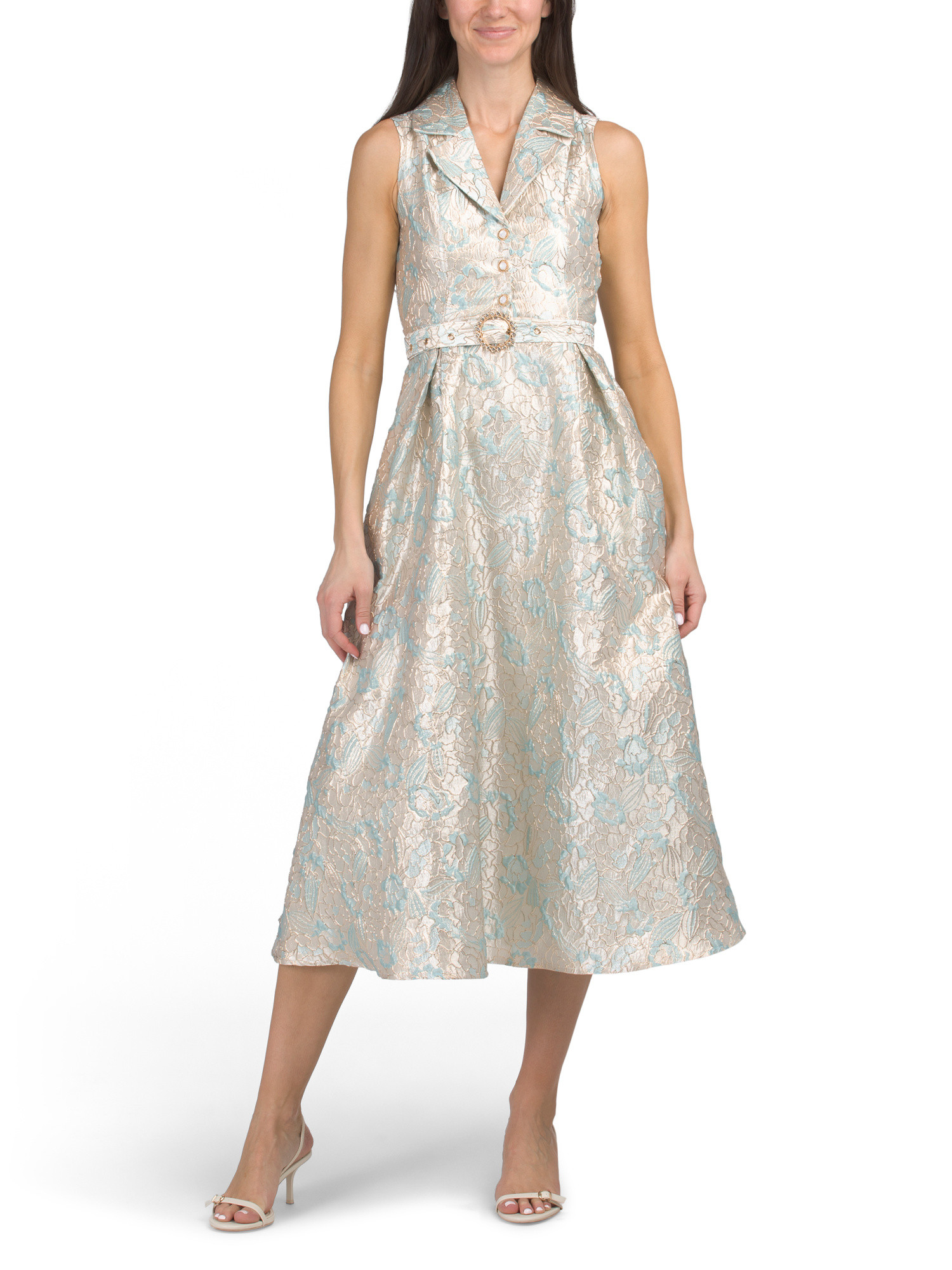 Sleeveless Jacquard Midi Dress With Belt | Marshalls
