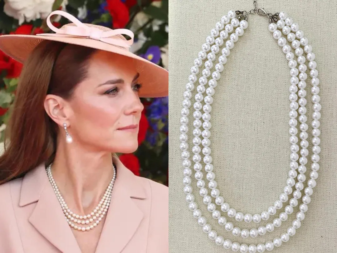 Kate Middleton Bright White Pearl Three Strand Necklace Queen Elizabeth Silver - Etsy | Etsy (DACH)