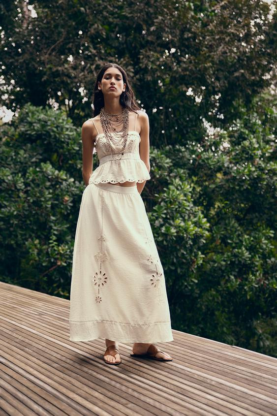 CUTWORK EMBROIDERY MIDI SKIRT | Zara UK