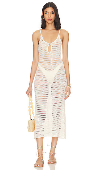 Landis Open Stitch Midi Dress in Ivory | Revolve Clothing (Global)