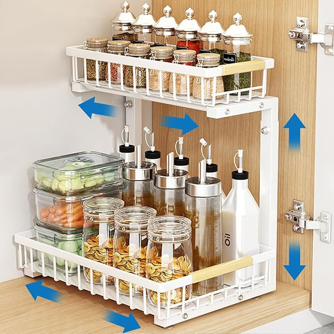 Under Sink Organizer 2 Tier Bathroom Under Sink Organizers and Storage 1 Pack Kitchen Pull out Ca... | Amazon (US)