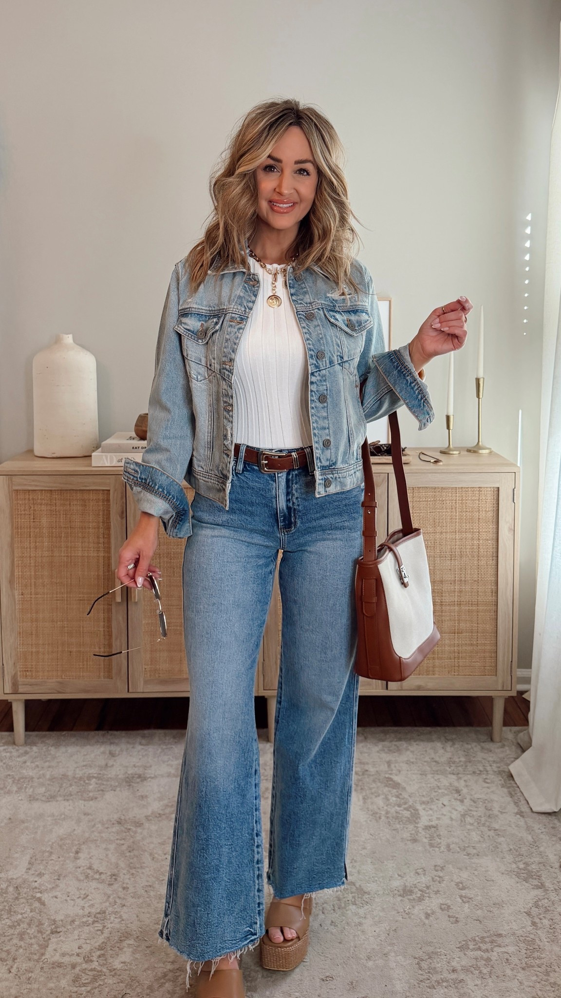 denim on denim ootd! love the style and wash of these jeans! i’m in a size 27. size S top + M jacket. code LEANN35 is active and works for 35% off at checkout! vici, spring outfit 

#LTKSaleAlert