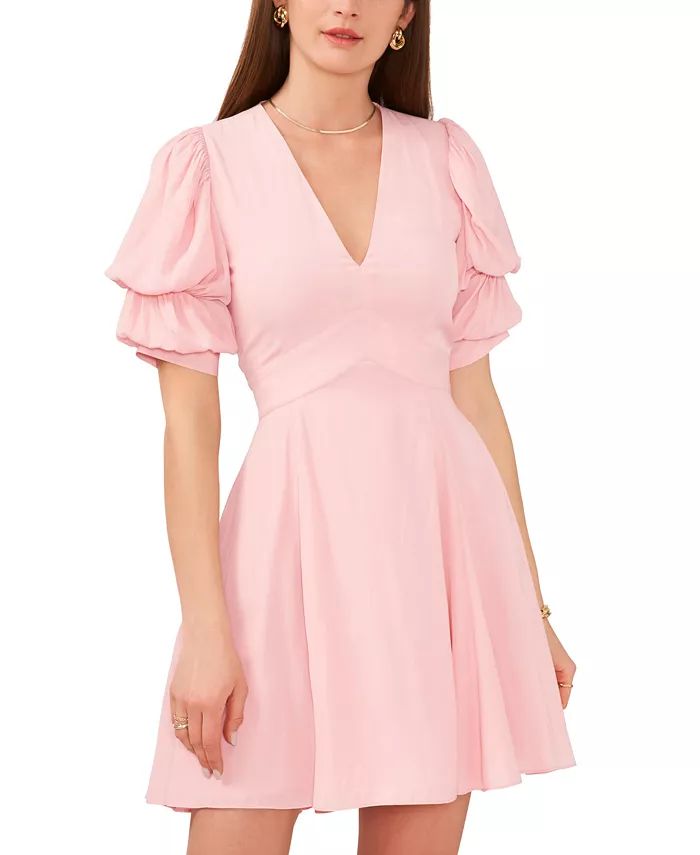 1.STATE Women's V-Neck Tiered Bubble Puff Sleeve Mini Dress - Macy's | Macy's