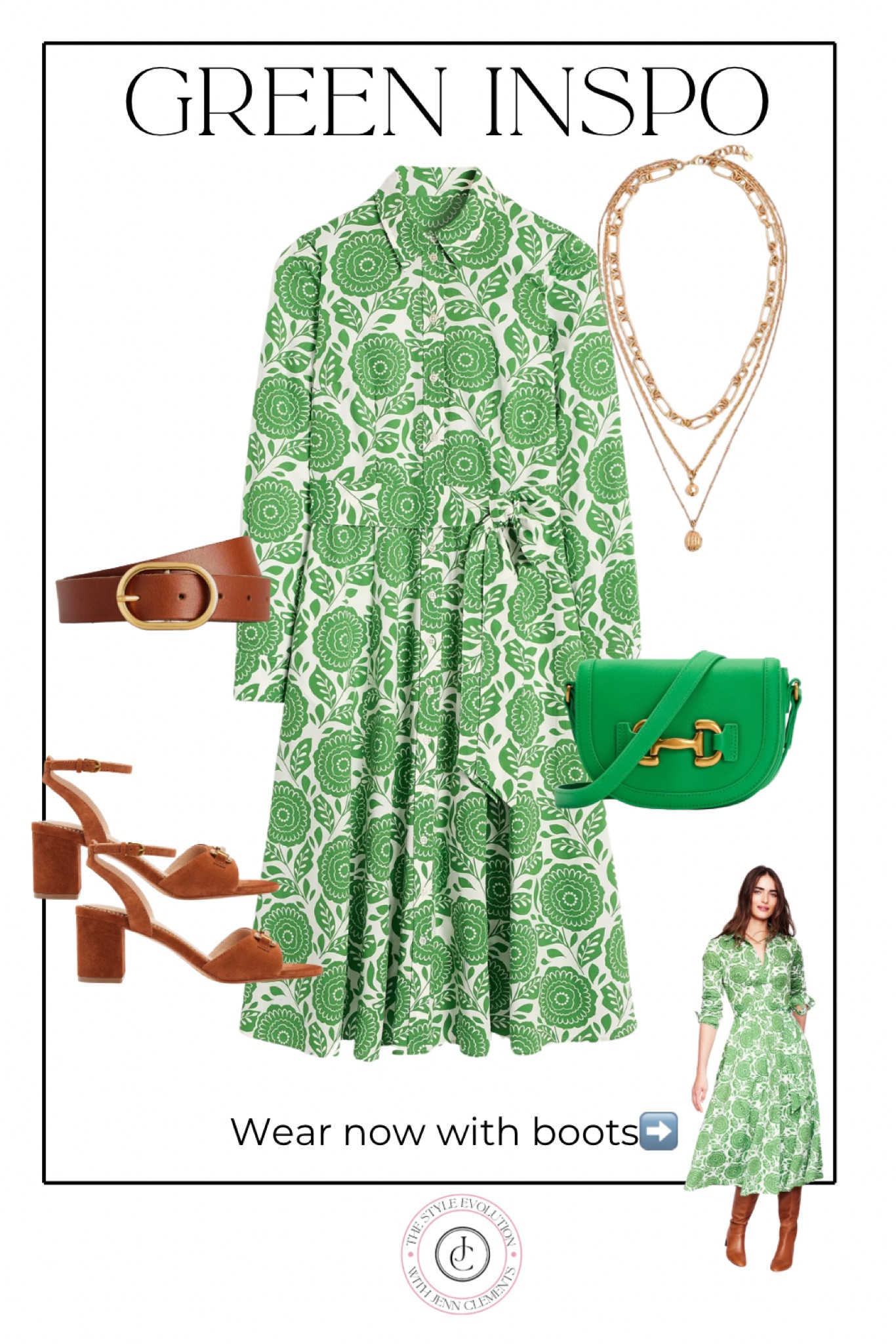 Green Inspo
Looking for a great spring dress?  Weddings, showers, Easter ? This dress has all the feels for any or all of those events. Love the green bag and wear it now with boots!  

#LTKSpring #LTKWedding #LTKSaleAlert