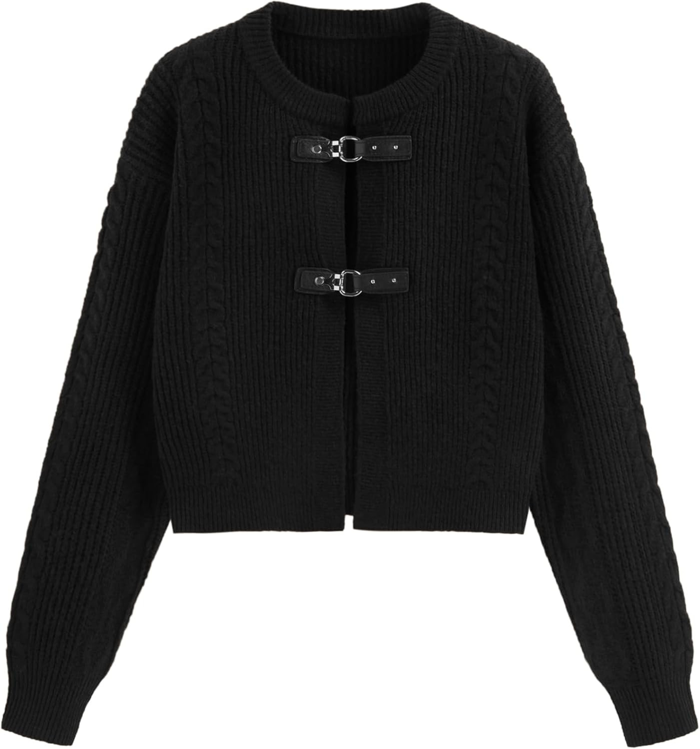 CIDER Cardigan Sweater for Women Round Neck Buckle Sweater Knitted Crop Top Long Sleeve Open Front Outerwear | Amazon (US)