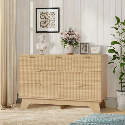 6 Drawer Dresser for Bedroom, 47" Wide Mid Century Modern Dresser, Fluted Dressers Chest of Drawers, TV Stand for Living Room,Hallway, Oak | Target