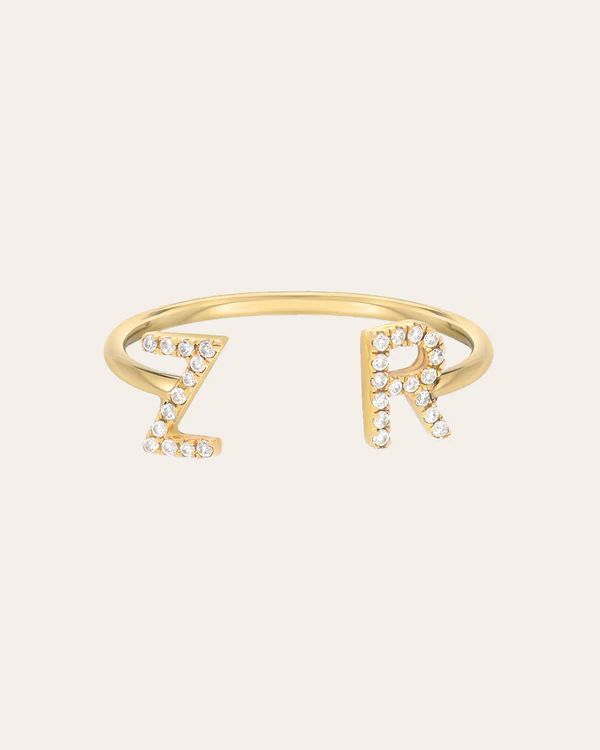 Diamond Initials Cuff Ring | Zoe Lev Jewelry