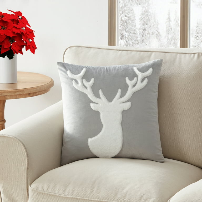 My Texas House Holiday Reindeer 18" x 18" Farmhouse Multi-Color Velvet Square Decorative Pillow C... | Walmart (US)