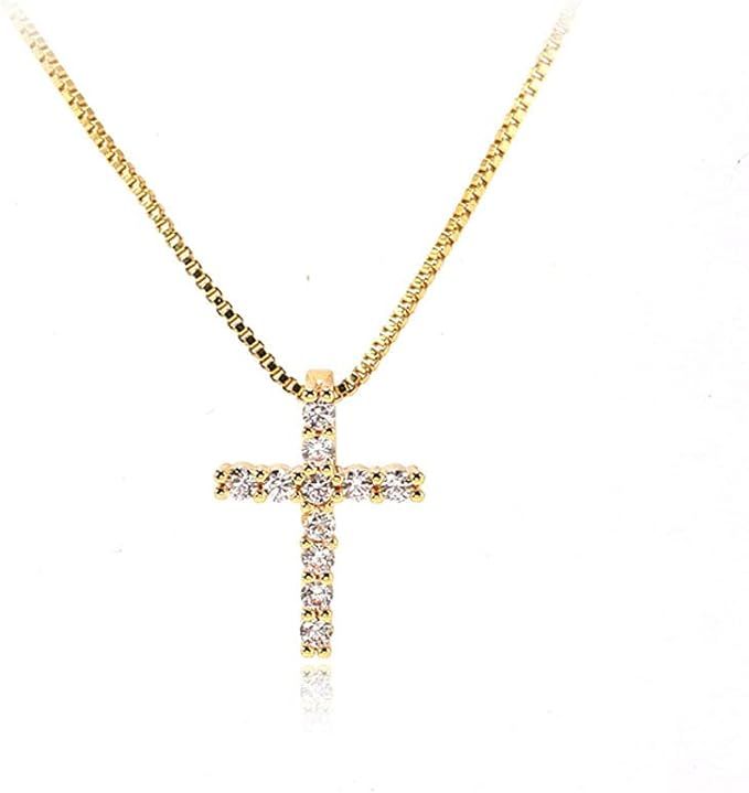 Small Cross Necklaces for Women Simulated Diamond Cross Pendant Dainty Cross Necklace Cubic Zirco... | Amazon (US)