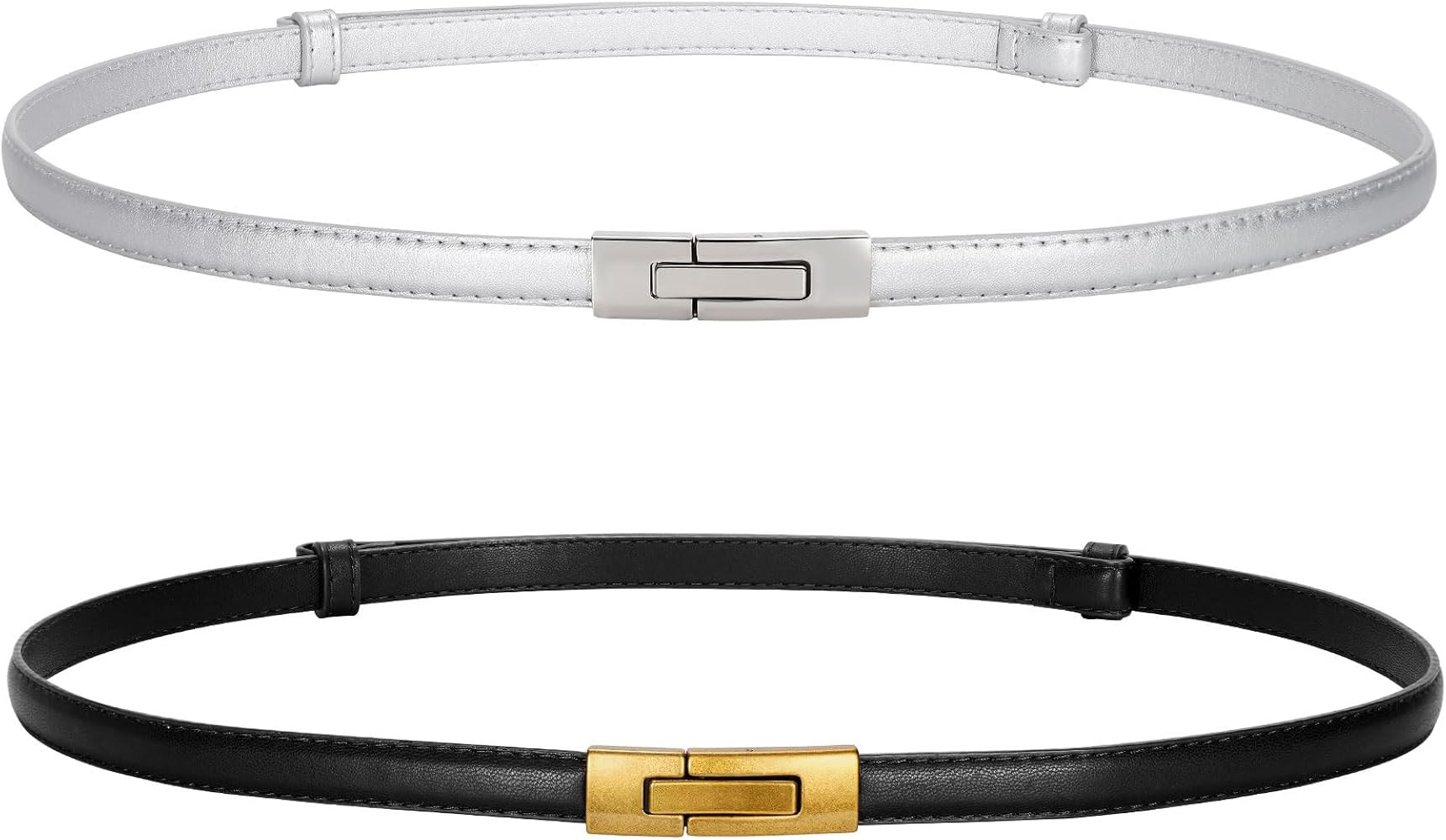 LEACOOLKEY Women Skinny Leather Belts Ladies Thin Waist Belts with Alloy Buckle for Dresses | Amazon (US)