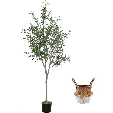 Artificial Olive Tree 6ft Fake Olive Branch Leaves Plant with Basket Perfect Faux Topiary Silk Tree  | Walmart (US)
