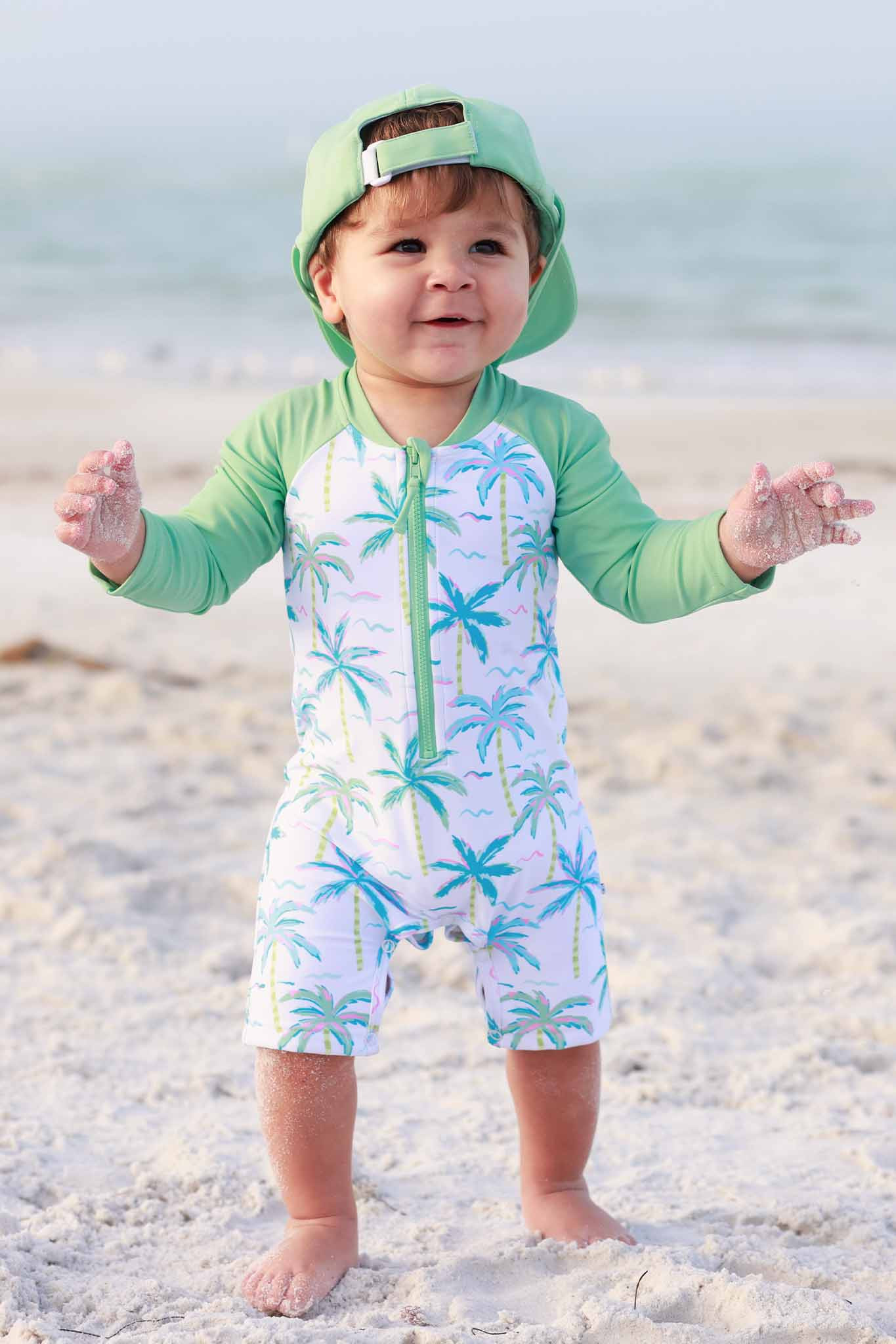 Long Sleeve Rash Guard Swim Romper Shortie | Blue Lagoon | Caden Lane
