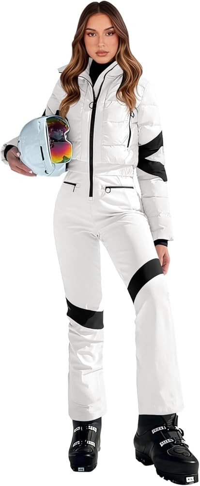 Yousify Womens Onesie Ski Suit Winter Outdoor Sports Warm Waterproof Snowsuit Color Block Jumpsui... | Amazon (US)