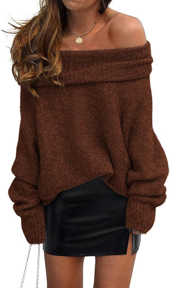 PRETTYGARDEN Women's Off The Shoulder Sweater Long Sleeve Tops 2025 Fall Loose Knit Pullover Swea... | Amazon (US)