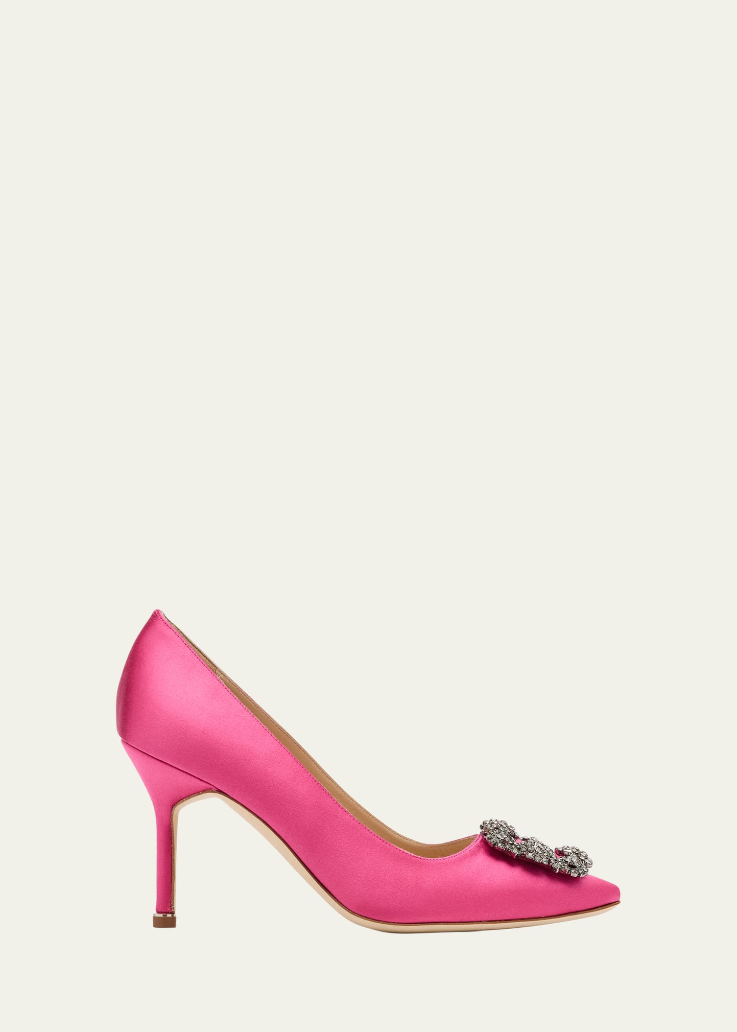 Manolo Blahnik Hangisi 90mm Satin Crystal Buckle Pumps | Bergdorf Goodman