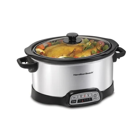 Hamilton Beach 6 Qt Programmable Slow Cooker, Stoneware Crock with Removable Pot, Stainless Steel | Walmart (US)