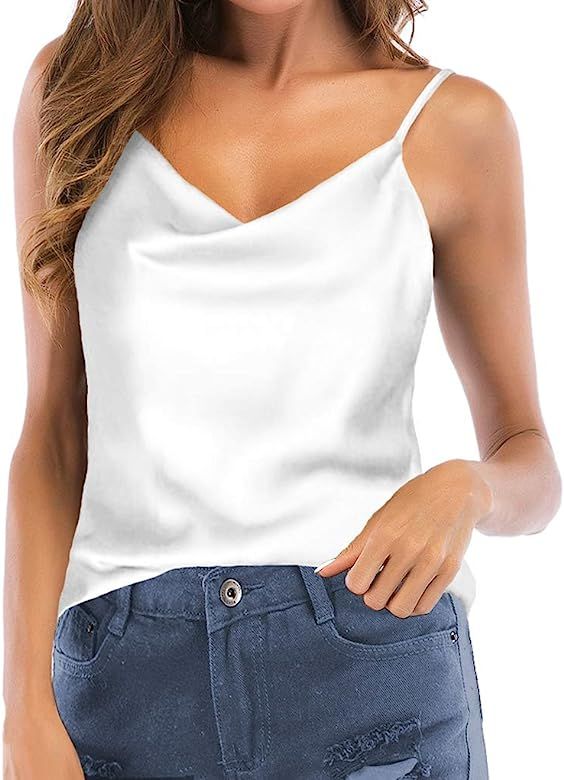 TOUTOUAI Women's Cowl Neck Camis Satin Tank Top Camisoles Blouses | Amazon (US)