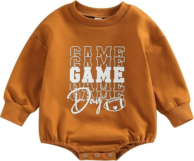 Newborn Baby Girl Boy Football Outfit Game Day Football Sweatshirt Romper Bodysuit Fall Winter Cl... | Amazon (US)