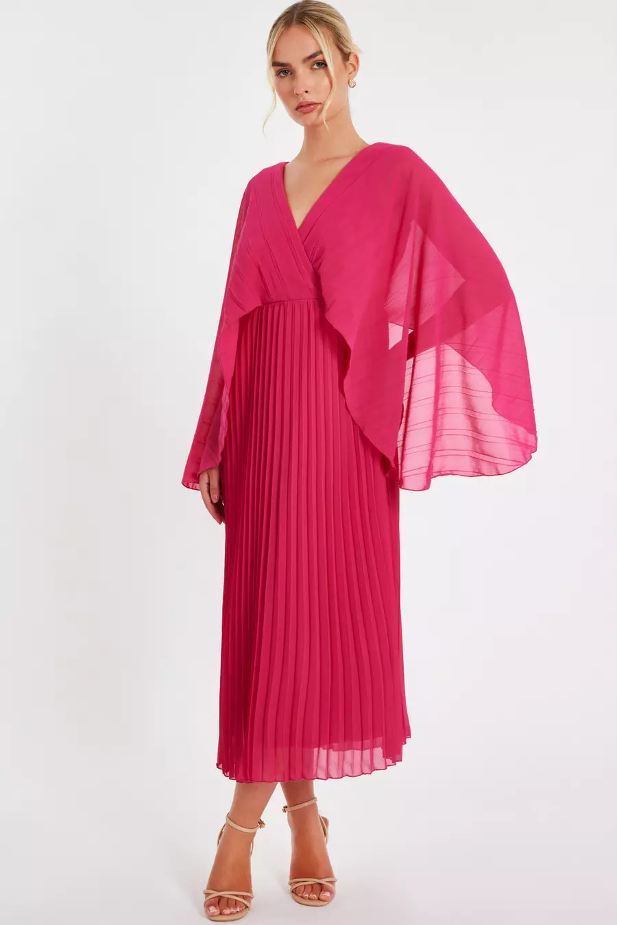 Magenta Chiffon Pleated Midaxi Dress | Quiz Clothing