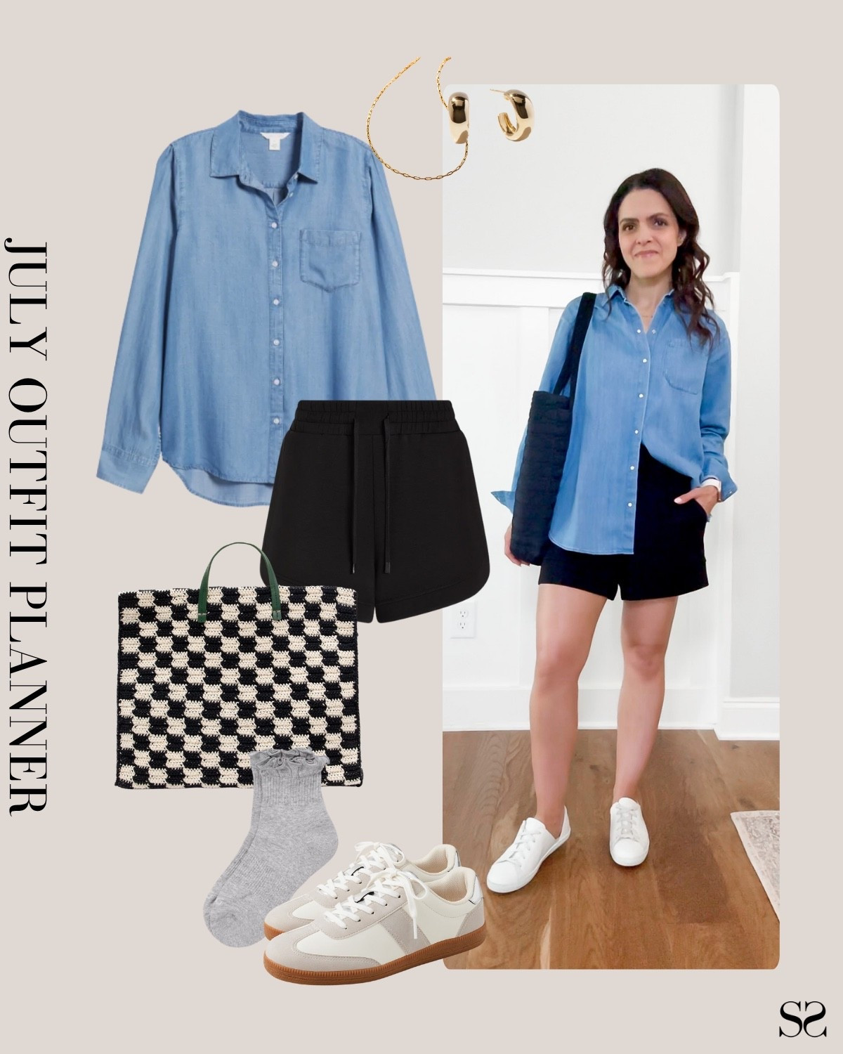 Planner to Person | Monthly outfit planner JULY: What I planned vs. how it’s worn: Summer looks, revisit + rework outfit inspo | chambray shirt, sweat shorts, sneakers, summer tote

#summeroutfit #casualstyle 


#LTKStyleTip