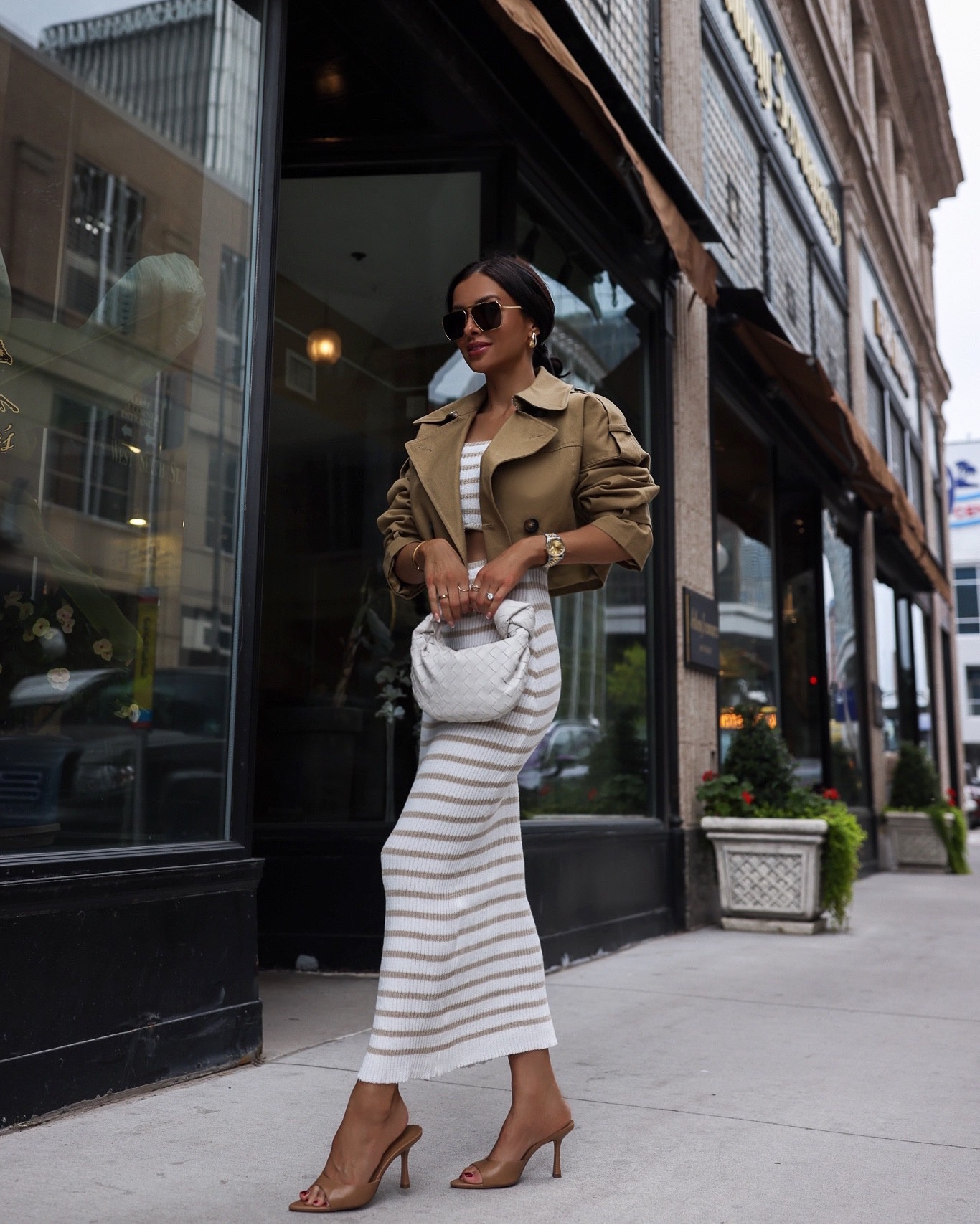 Fall transitional outfit ideas
Amazon striped dress wearing a size small
Revolve khaki cropped trench jacket wearing a size small
Bottega Veneta mini Jodie bag
Mango heels run TTS 



#LTKSeasonal #LTKfindsunder100 #LTKstyletip
