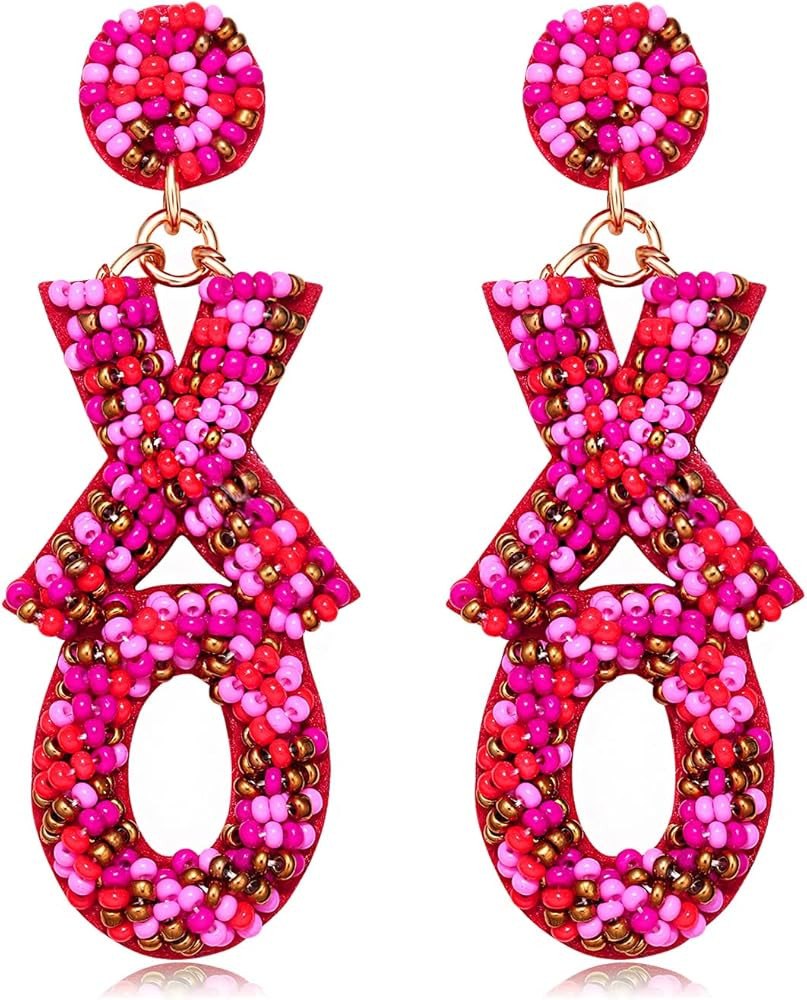 Valentine’s Beaded Heart Earrings for Women Rhinestone Love Heart Drop Dangle Earrings Statemen... | Amazon (US)