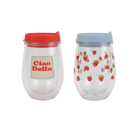 Just Feed Me by Jessie James Decker 2-Pack 12oz Printed Wine Tumbler Set, Ciao Bella and Strawber... | Walmart (US)