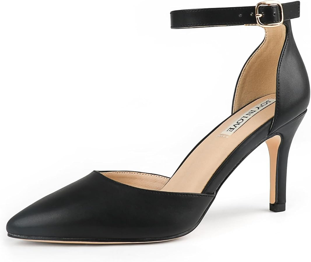 JOY IN LOVE Closed Toe Heels Pumps for Women 3IN Stiletto Pointed Toe Ankle Strap Heels | Amazon (US)