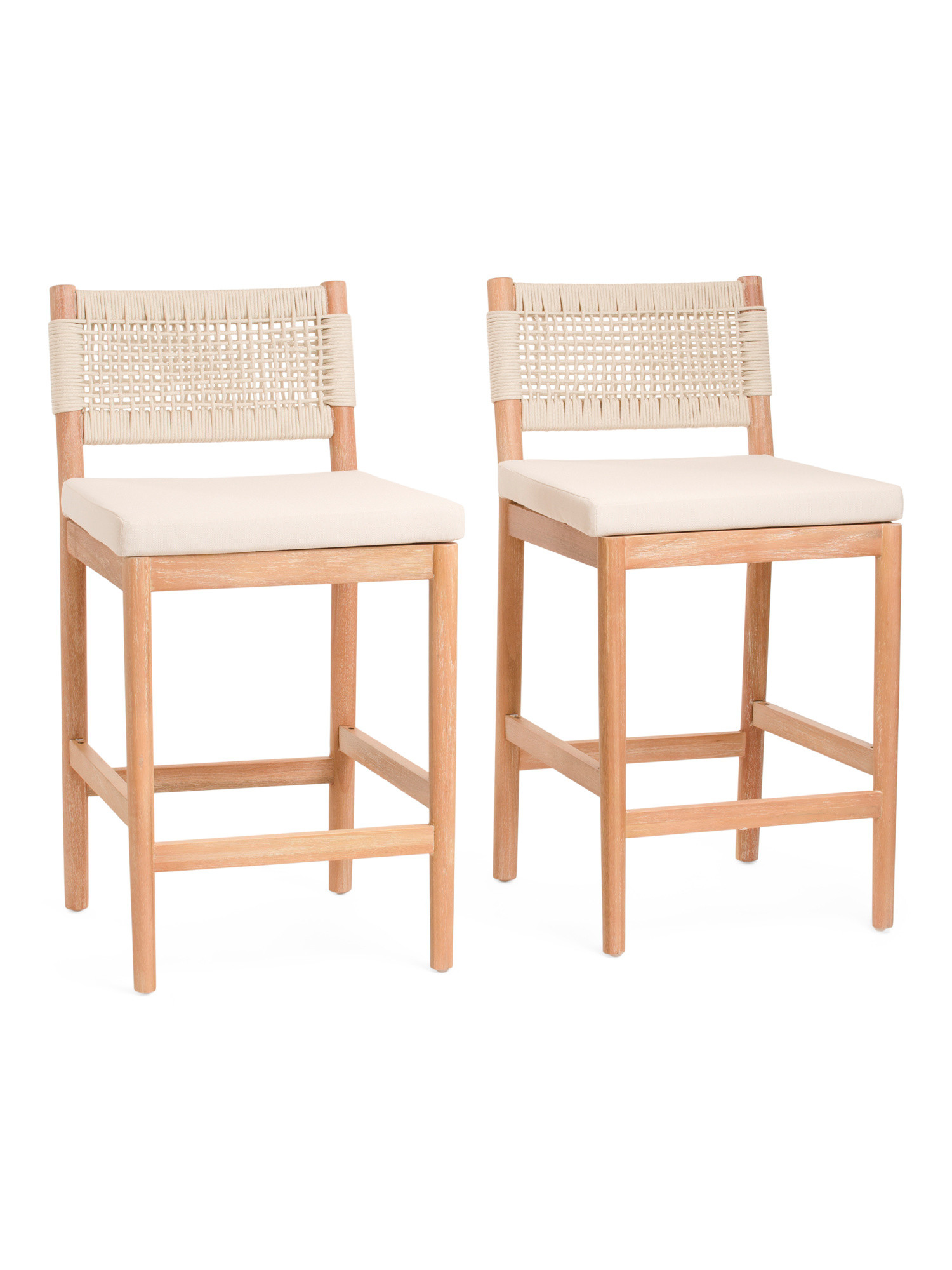 Set Of 2 37in Weave Rope Counter Stools With Upholstered Seat | Chairs & Seating | Marshalls | Marshalls