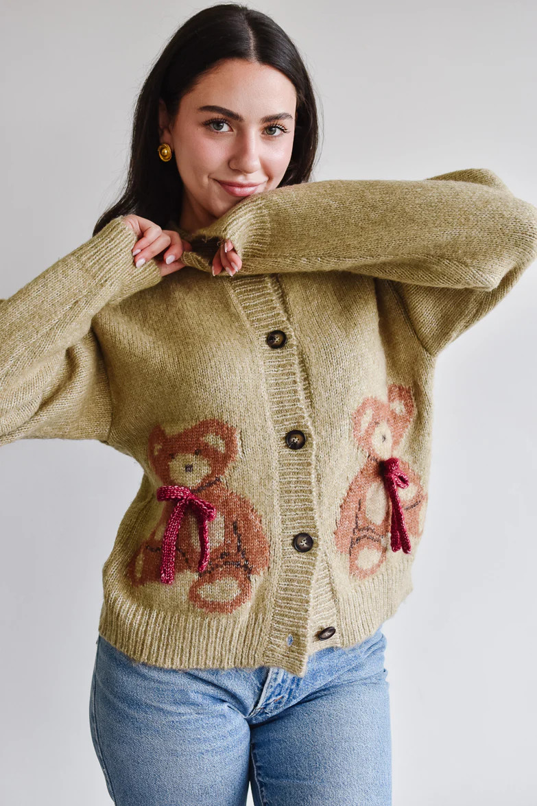 Teddy Bear Cardigan Sweater - Camel | Confête